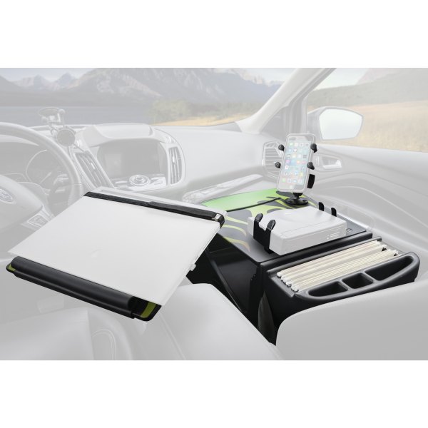 AutoExec® - Reach Front Seat Candy Apple Green Flames Desk with X-Grip Smartphone Mount and Printer Stand