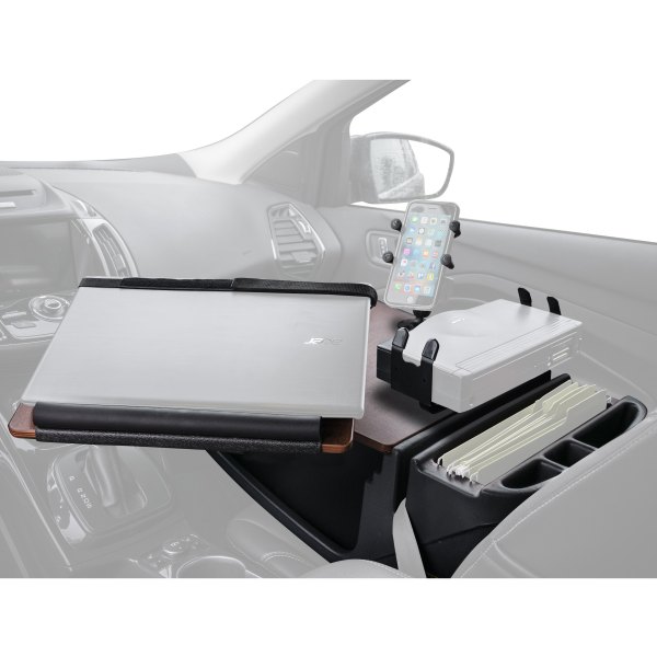 AutoExec® - Reach Front Seat Mahogany Desk with Built-in Power Inverter, Printer Stand and X-Grip Smartphone Mount