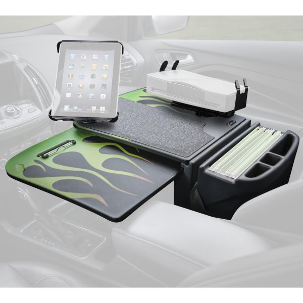 AutoExec® - GripMaster Candy Apple Green Flames Desk with Printer Stand and iPad/Tablet Mount