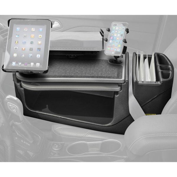 AutoExec® - GripMaster Gray Desk with X-Grip Smartphone Mount, Printer Stand and iPad/Tablet Mount