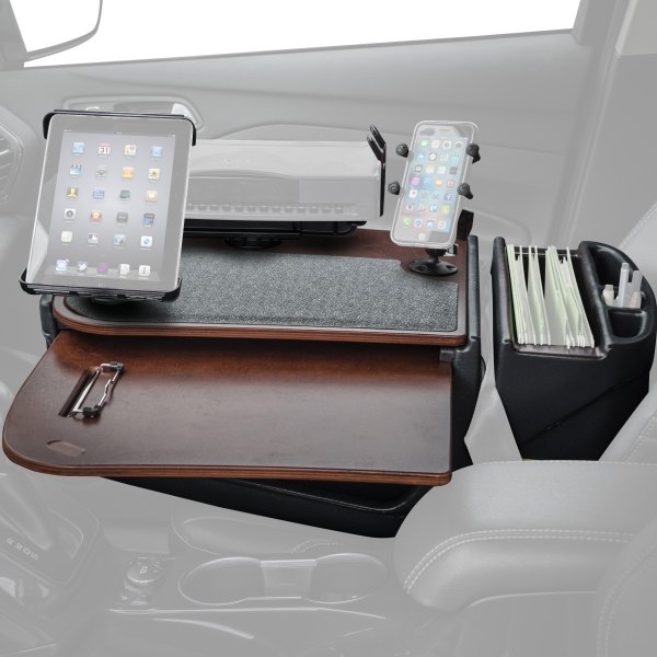 AutoExec® - GripMaster Mahogany Desk with X-Grip Smartphone Mount, Printer Stand and iPad/Tablet Mount