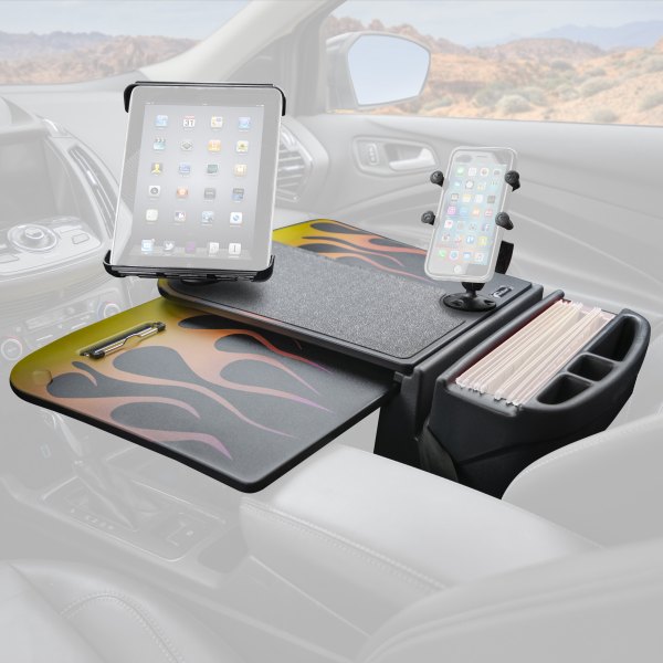 AutoExec® - GripMaster Hot Rod Orange Flames Desk with X-Grip Smartphone Mount and iPad/Tablet Mount