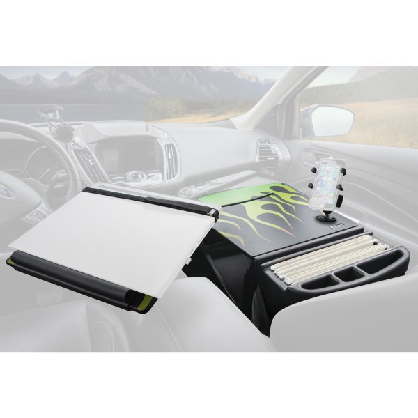 AutoExec® - Reach Front Seat Candy Apple Green Flames Desk with X-Grip Smartphone Mount