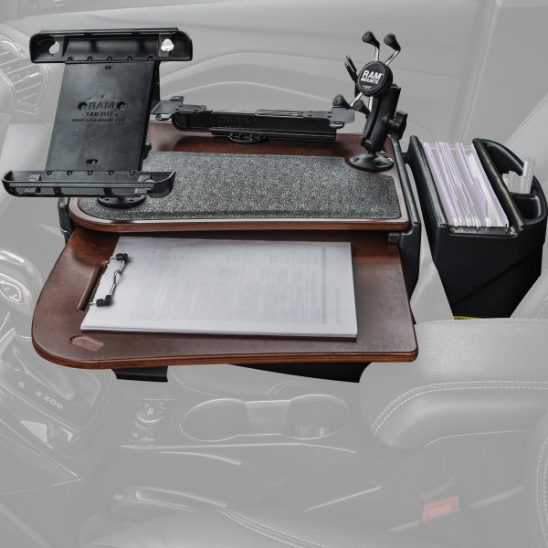 AutoExec® - GripMaster Mahogany Desk with X-Grip Smartphone Mount and iPad/Tablet Mount