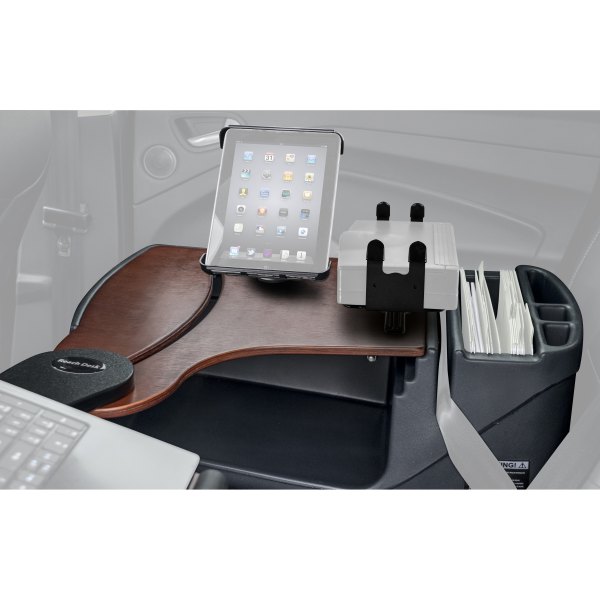 AutoExec® - Reach Rear Seat Mahogany Desk with Built-In Power Inverter, iPad/Tablet Mount and Printer Stand