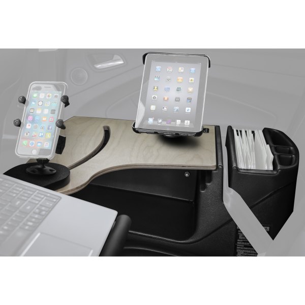 AutoExec® - Reach Rear Seat Birch Desk with X-Grip Smartphone Mount and iPad/Tablet Mount
