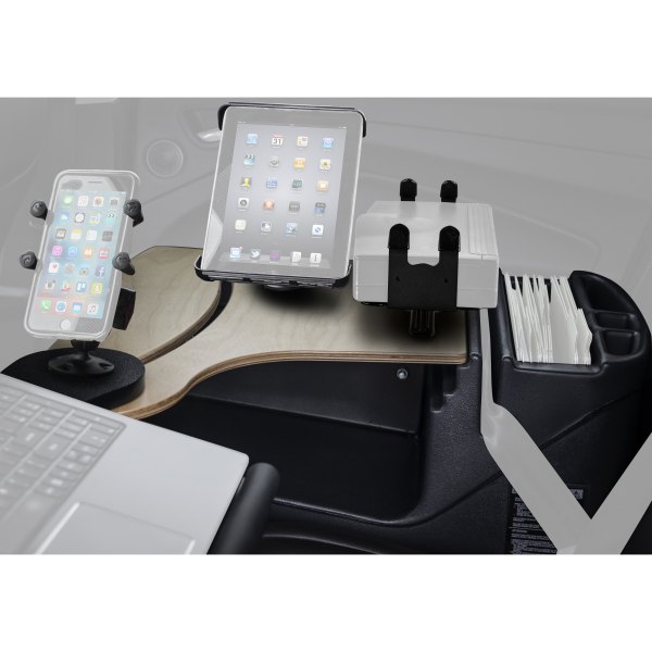 AutoExec® - Reach Rear Seat Birch Desk with X-Grip Smartphone Mount, iPad/Tablet Mount and Printer Stand