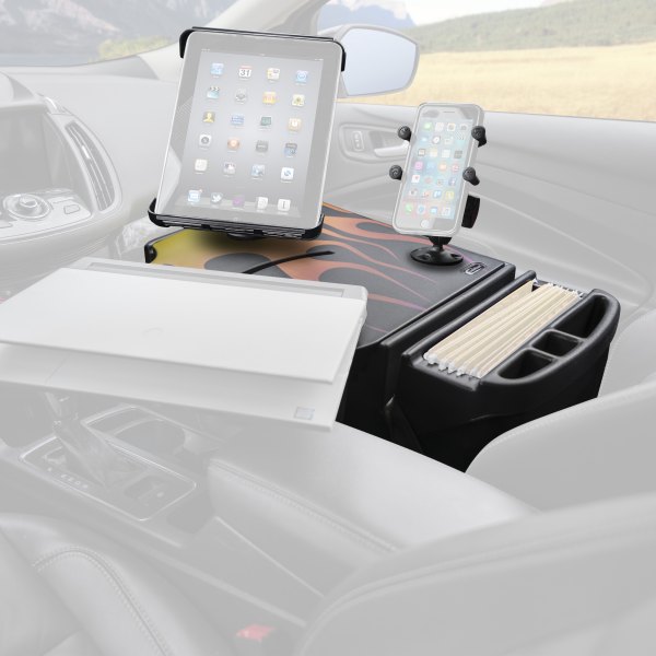 AutoExec® - RoadMaster Hot Rod Orange Flames Car Desk with X-Grip Smartphone Mount and iPad/Tablet Mount