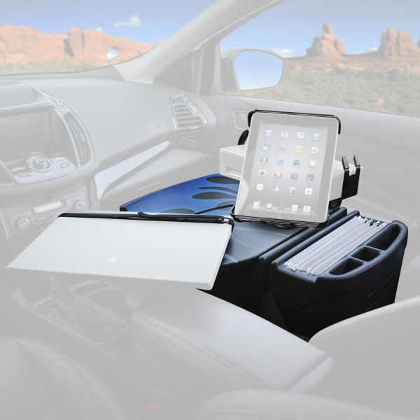 AutoExec® - RoadMaster Blue Steel Flames Car Desk with Printer Stand and iPad/Tablet Mount