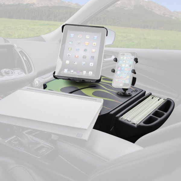 AutoExec® - RoadMaster Candy Apple Green Flames Car Desk with X-Grip Smartphone Mount and iPad/Tablet Mount