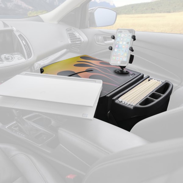 AutoExec® - RoadMaster Hot Rod Orange Flames Car Desk with X-Grip Smartphone Mount