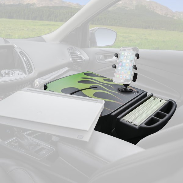 AutoExec® - RoadMaster Candy Apple Green Flames Car Desk with X-Grip Smartphone Mount