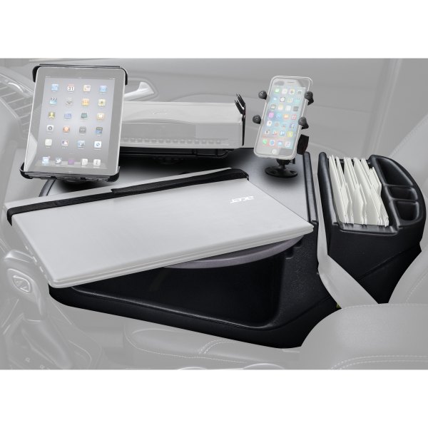 AutoExec® - RoadMaster Gray Car Desk with X-Grip Smartphone Mount, iPad/Tablet Mount and Printer Stand