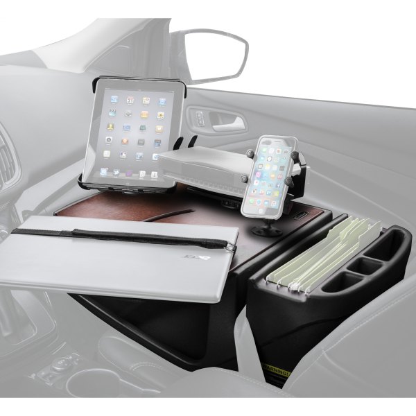 AutoExec® - RoadMaster Mahogany Car Desk with X-Grip Smartphone Mount, iPad/Tablet Mount and Printer Stand