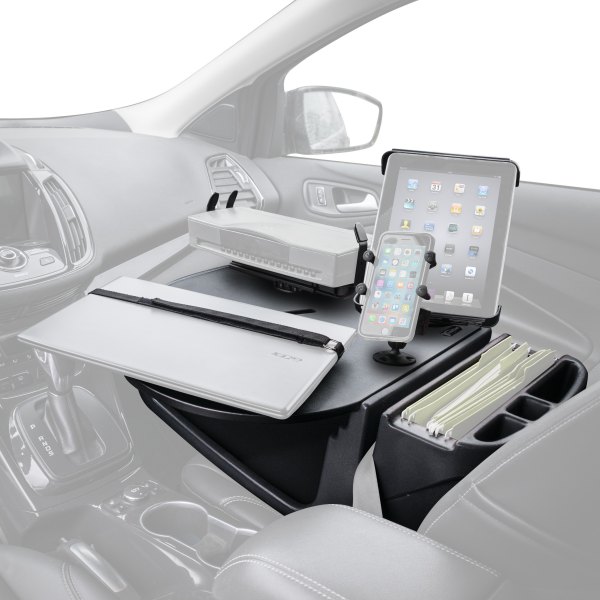 AutoExec® - RoadMaster Black Car Desk with X-Grip Smartphone Mount, iPad/Tablet Mount and Printer Stand