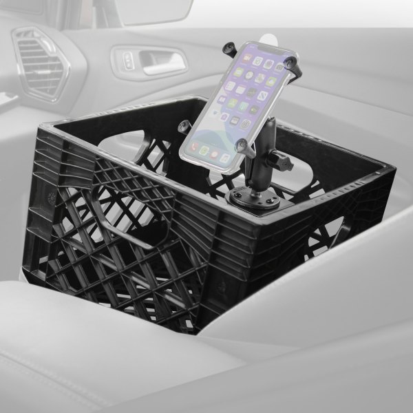 AutoExec® - Black Milk Crate Vehicle and Mobile Office Work Station with Phone Mount