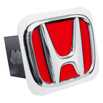 Autogold® - Red Hitch Cover with Chrome Honda Logo for 2" Receivers