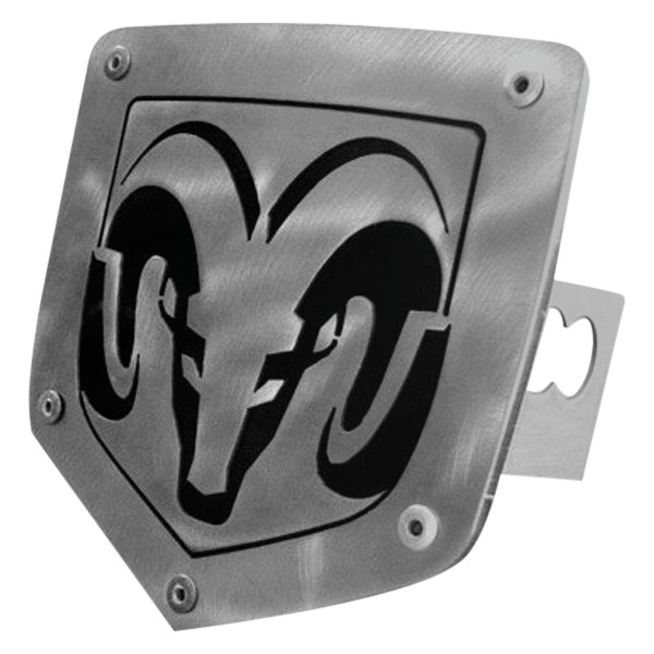 Autogold® - Laser Cut Brushed Stainless Hitch Cover with Ram Logo