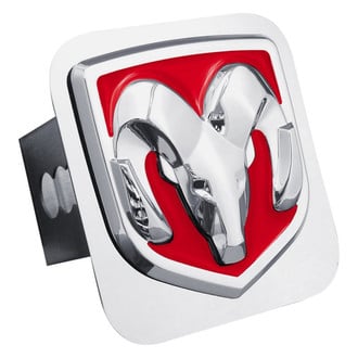 Autogold® - Red Hitch Cover with Chrome Ram Logo for 2" Receivers