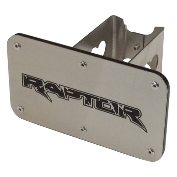 Autogold® - Laser Cut Brushed Stainless Hitch Cover with Raptor Logo