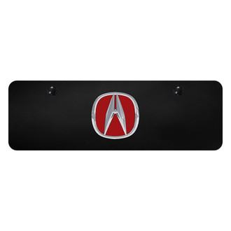 Autogold® - Black Mini Size License Plate with 3D Chrome / Red Acura Emblem