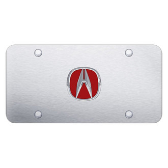 Autogold® - Brushed License Plate with 3D Chrome / Red Acura Emblem