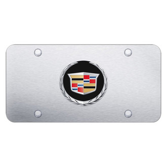 Autogold® - Brushed License Plate with 3D Black / Chrome Cadillac New Emblem