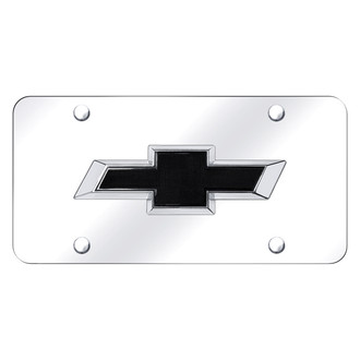 Autogold® - Black License Plate with 3D Chrome / Chrome OEM Chevrolet Emblem