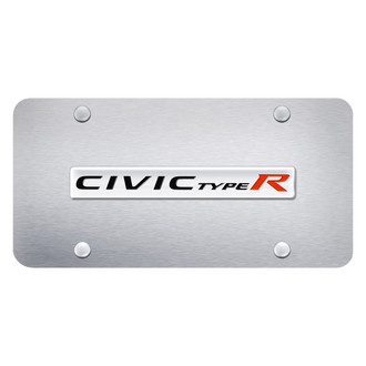 Autogold® - Brushed License Plate with 3D Chrome Civic Type R Logo