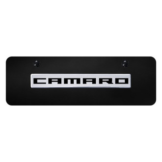 Autogold® - Black Mini Size License Plate with 3D Chrome Camaro Logo