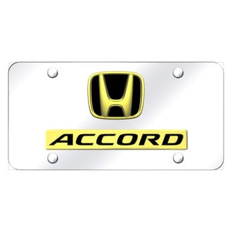 Autogold® - Chrome License Plate with 3D Gold / Black Accord Logo and Honda Emblem