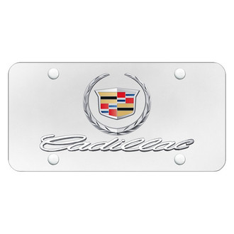 Autogold® - White License Plate with 3D Chrome Cadillac New Logo and Emblem