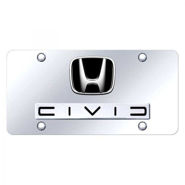 Autogold® - License Plate with 3D Civic Reverse C Logo and Honda Emblem