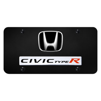 Autogold® - Black License Plate with 3D Chrome Civic Type R Logo and Honda Emblem