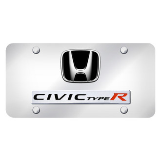 Autogold® - License Plate with 3D Chrome Civic Type R Logo and Honda Emblem
