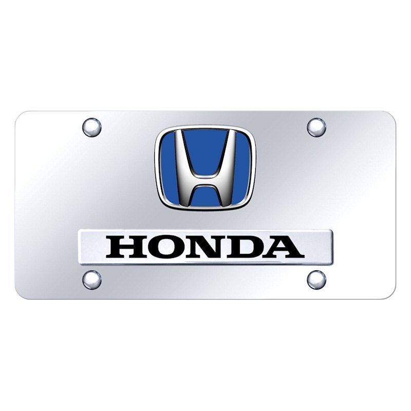 Honda 3D Logo in Blue Dual Chrome Steel License Plate Au-Tomotive Gold INC AG-X-D-BL-HON-CC-01 