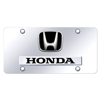 Autogold® - Chrome License Plate with 3D Chrome / Black Honda Logo and Emblem