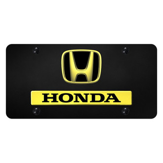 Autogold® - Black License Plate with 3D Gold / Black Honda Logo and Emblem