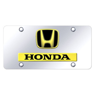 Autogold® - Chrome License Plate with 3D Gold / Black Honda Logo and Emblem