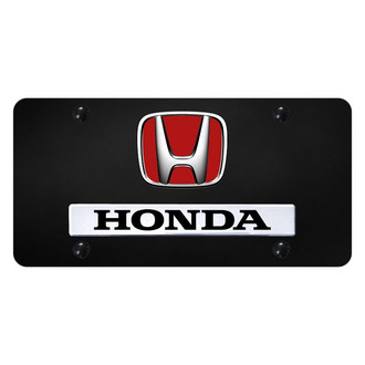 Autogold® - Black License Plate with 3D Chrome / Red Honda Logo and Emblem
