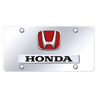 Autogold® - Chrome License Plate with 3D Chrome / Red Honda Logo and Emblem