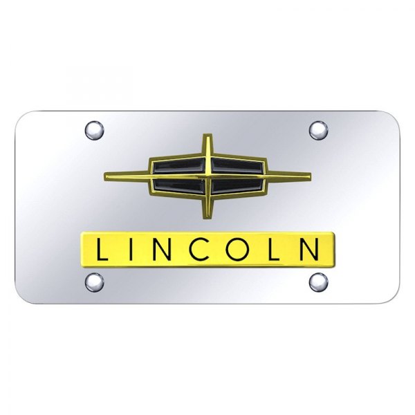 Autogold® D.LIN.GC - Chrome License Plate with 3D Gold Lincoln Logo and ...