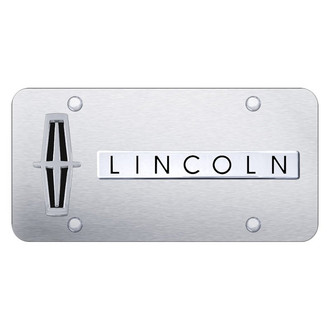 Autogold® - Brushed License Plate with 3D Style 2 Black / Chrome Lincoln Logo and Emblem