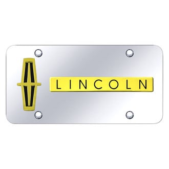 Autogold® - Chrome License Plate with 3D Style 2 Black / Gold Lincoln Logo and Emblem