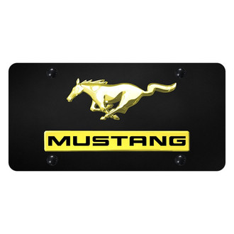 Autogold® - Black License Plate with 3D Gold Mustang Logo and Emblem