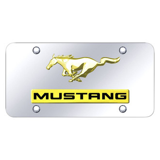 Autogold® - Chrome License Plate with 3D Gold Mustang Logo and Emblem