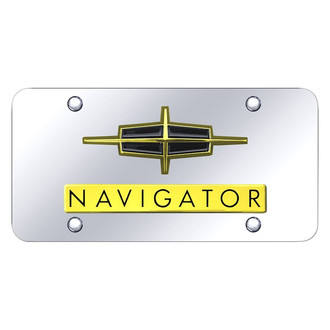 Autogold® - Chrome License Plate with 3D Gold Navigator Logo and Lincoln Emblem