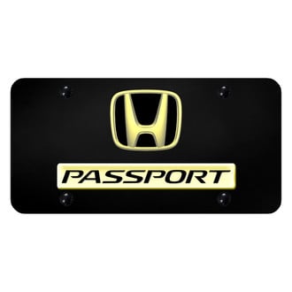 Autogold® - Black License Plate with 3D Gold Passport Logo and Honda Emblem