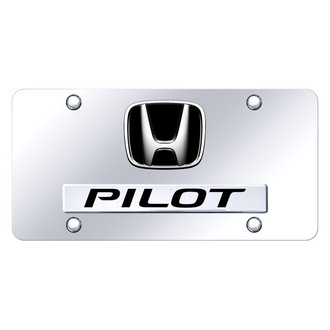 Autogold® - Chrome License Plate with 3D Chrome / Black Pilot Logo and Honda Emblem