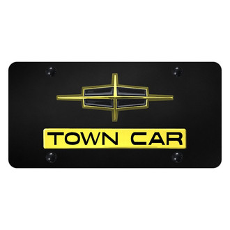 Autogold® - Black License Plate with 3D Gold Town Car Logo and Lincoln Emblem